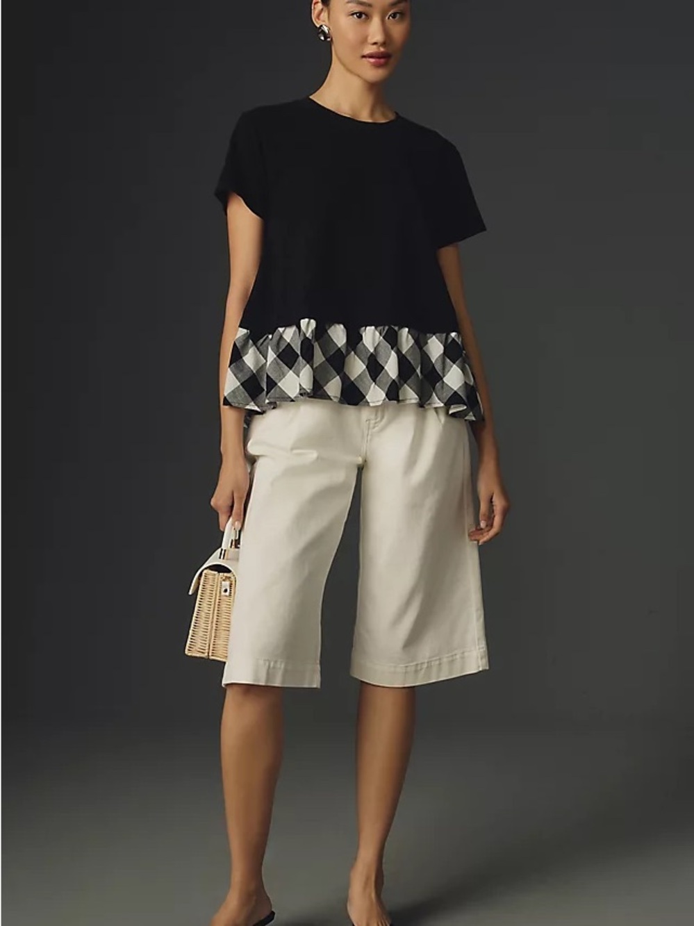 Maeve Peplum Hem Gingham Tee